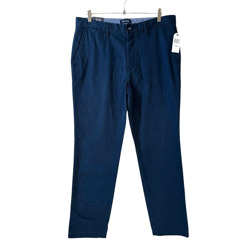 NWT Nautica Men’s Deck Pants Classic Fit Blue Size 34x34 Preppy Flat Front Chino